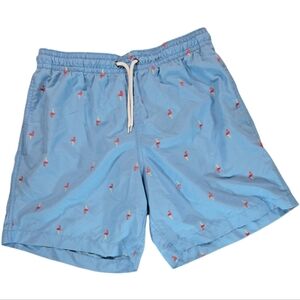 Surf Style Mens Medium Embroidered Flamingo Swim Shorts Trunks Beach Pool EUC